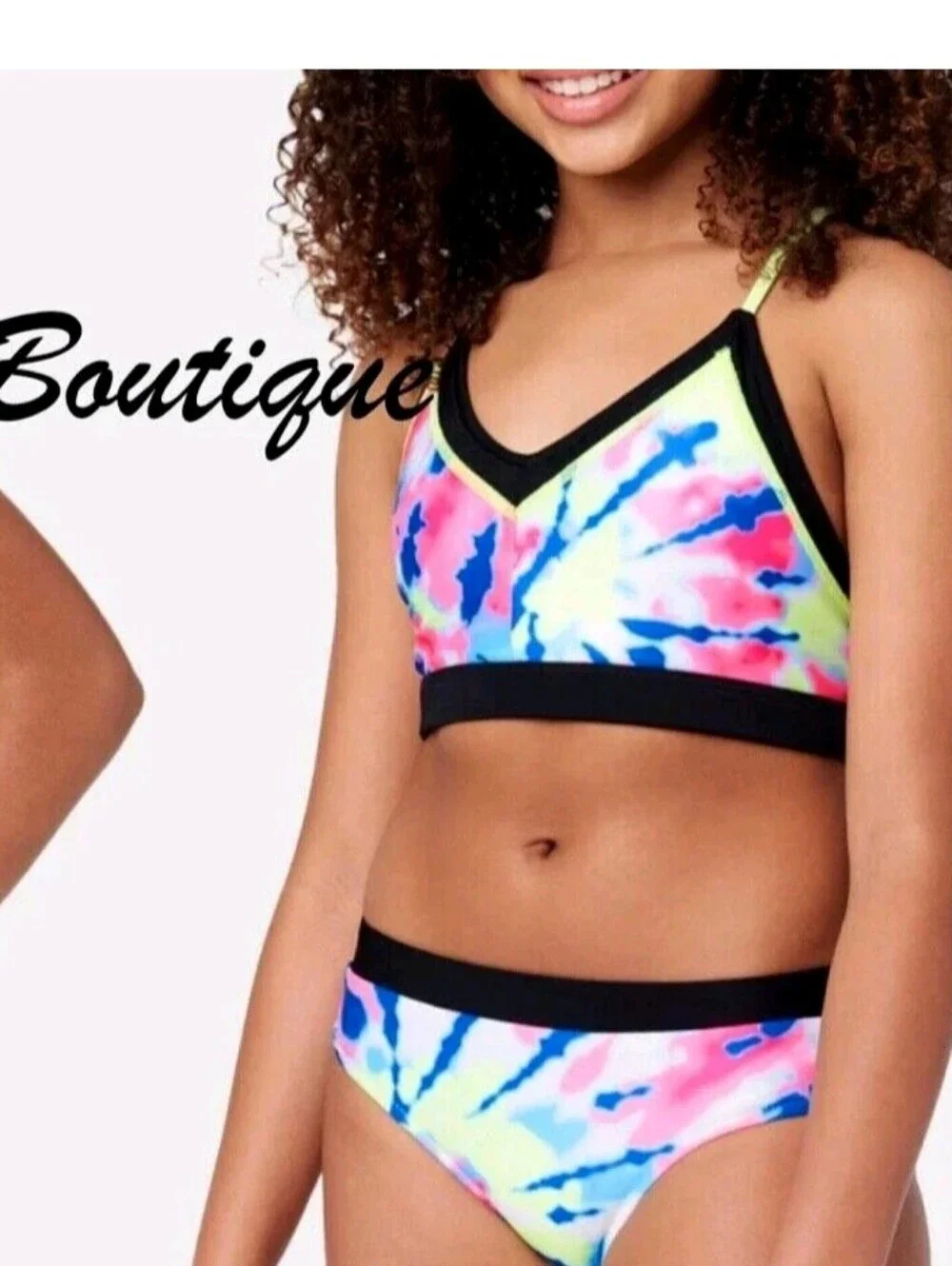Justice Reverisable Two-Piece Swim Set - Neon Lime & Tie-Dye Sz XL16-18 Nwt